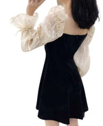 Load image into Gallery viewer, Organza Lantern Sleeves Korean V Neck Short Dress
