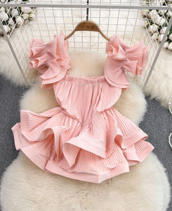 Pink Pleated Ruffle Tops