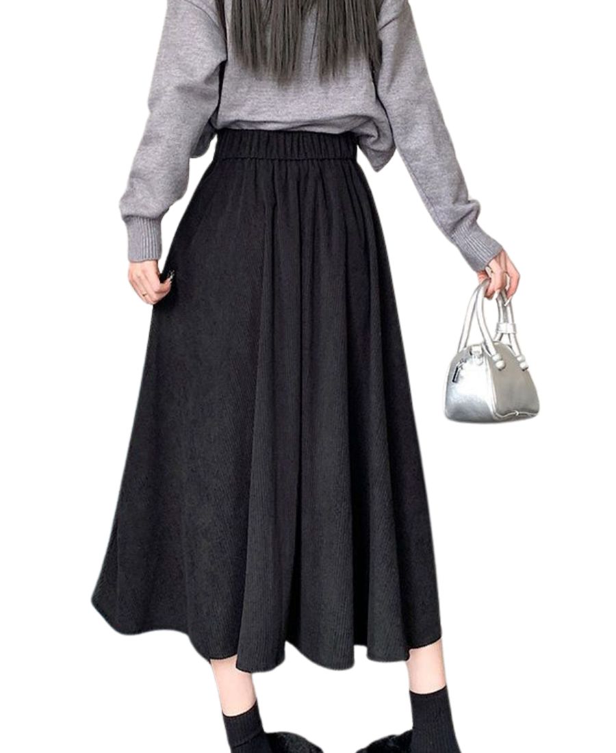 Black High Waist Corduroy Skirt