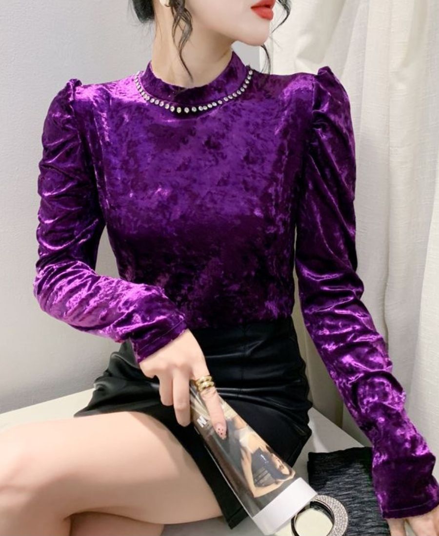 Purple Velvet Diamond Necklace Tops