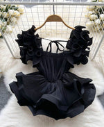 Load image into Gallery viewer, Black Pleated Ruffle Tops
