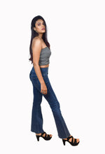 Load image into Gallery viewer, Dark Blue Bell Bottom Jeans - Fashion Tiara
