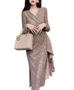 Load image into Gallery viewer, Nude Long sleeve V-neck Heavy Sequins Fashion Irregular
