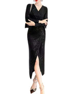 Load image into Gallery viewer, Black Sequined Long Dress with Slit
