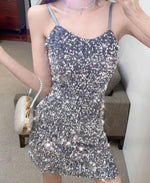 Load image into Gallery viewer, Silver Grey Sequined Bodycon Mini Dress
