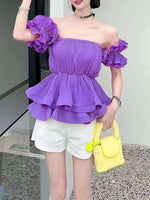 Load image into Gallery viewer, Purple Pleated Ruffle Tops
