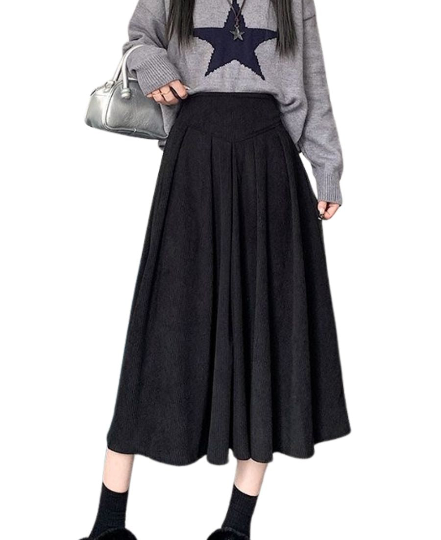 Black High Waist Corduroy Skirt