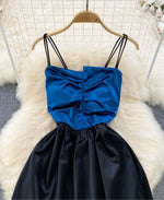 Load image into Gallery viewer, Royal Blue &amp; Black Colored Sleeveless Dress with Noodle Straps
