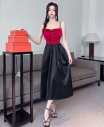 Load image into Gallery viewer, Elegant Red &amp; Black Colored Sleeveless Dress with Noodle Straps
