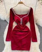 Load image into Gallery viewer, Red Crystal Deep V Neckline with sheer lining
