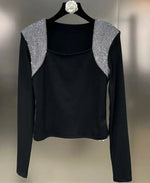 Load image into Gallery viewer, Black Square Neck Diamond Patch Tops
