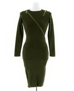 Military Green "Zip it Up" Multi Style with Zip Bodycon Dress