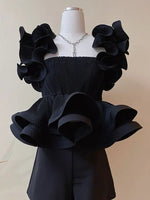 Load image into Gallery viewer, Black Pleated Ruffle Tops
