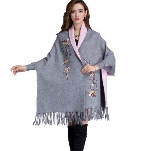 Grey Embroidery Scarf Long Sleeve