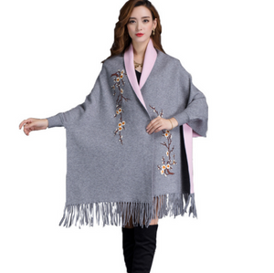 Grey Embroidery Scarf Long Sleeve