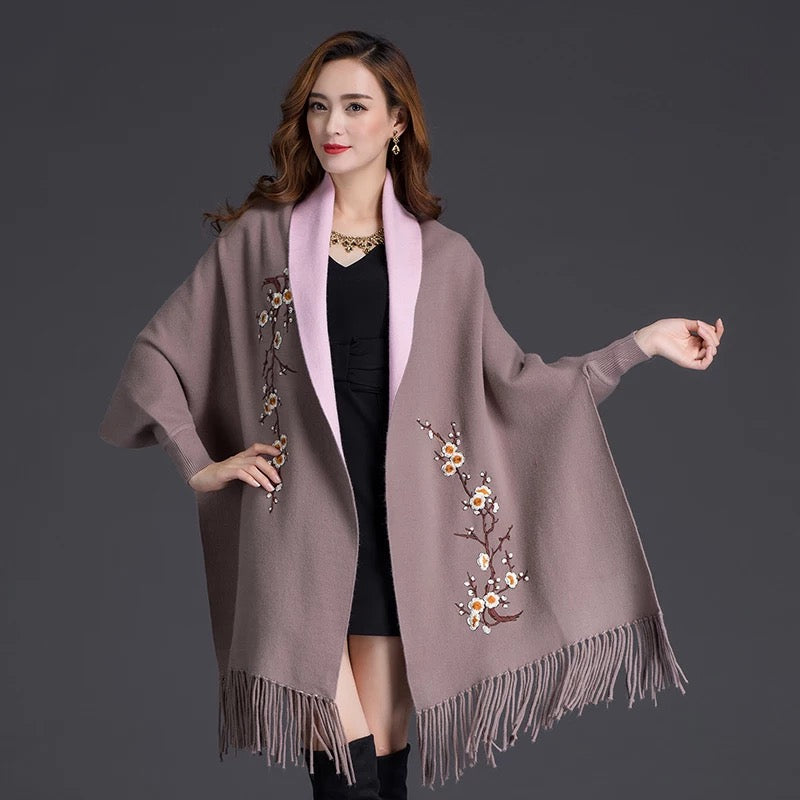 Brown Embroidery Scarf Long Sleeve