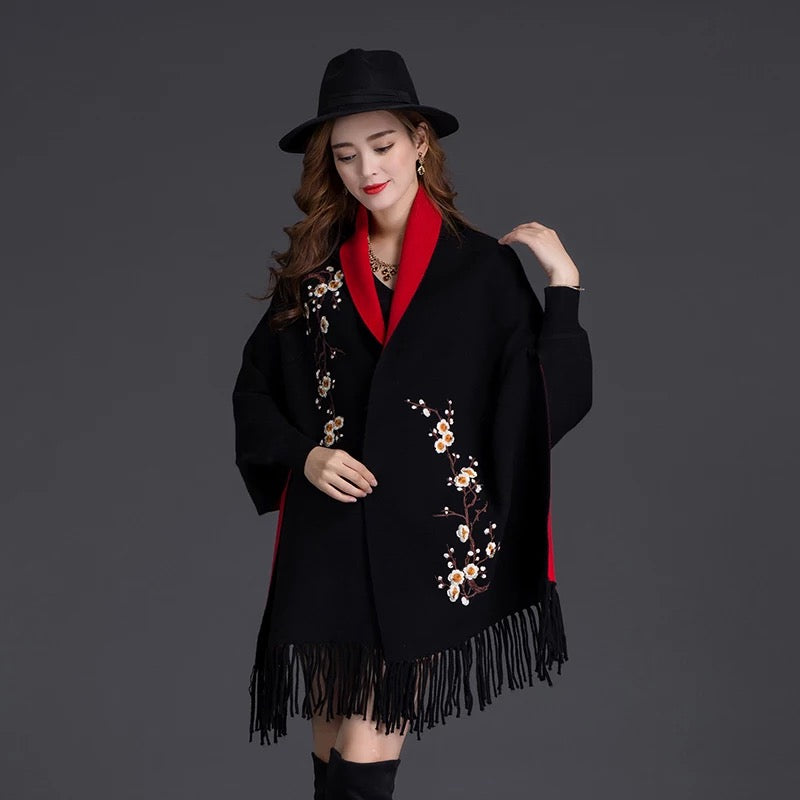 Black Embroidery Scarf Long Sleeve