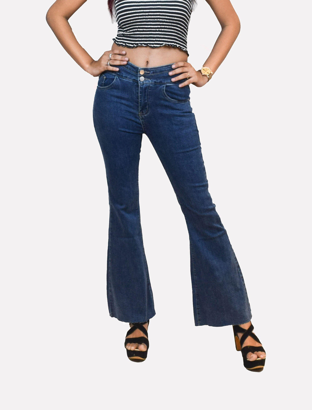 Dark Blue Bell Bottom Jeans - Fashion Tiara